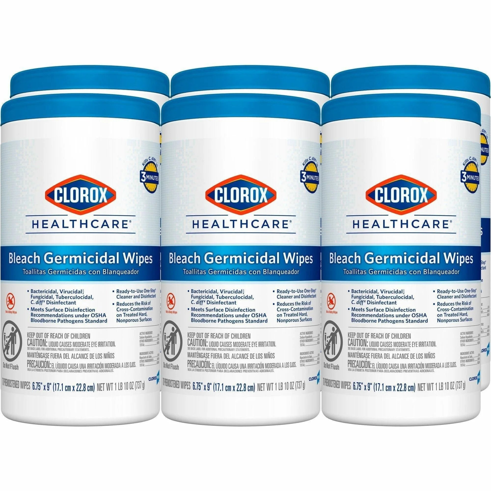 Clorox Healthcare Bleach Germicidal Wipes: Disinfectant Antimicrobial - 70 Wipes/Tub - Cleaning Wipes