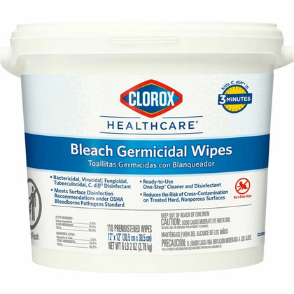 Clorox Healthcare Bleach Germicidal Wipes: Disinfectant Tub - 110 Wipes - Cleaning