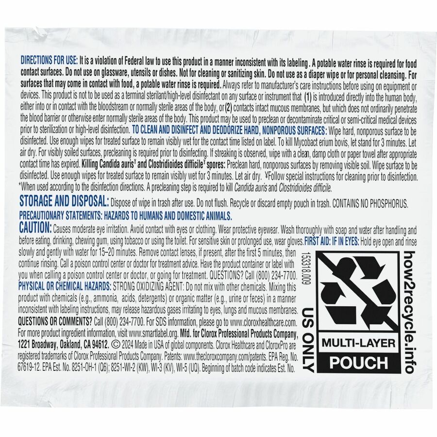Clorox Healthcare Bleach Germicidal Wipes - Bottom