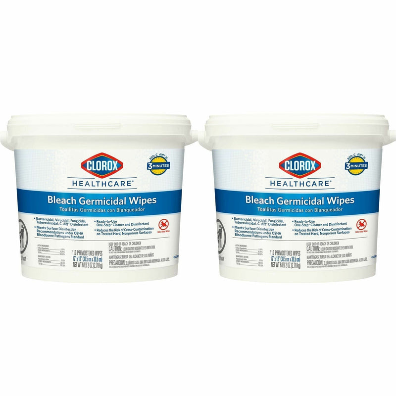 Clorox Healthcare Bleach Germicidal Wipes: Ready-To-Use Antibacterial - 110 Wipes/Tub - 50 Bundle - Cleaning Wipes