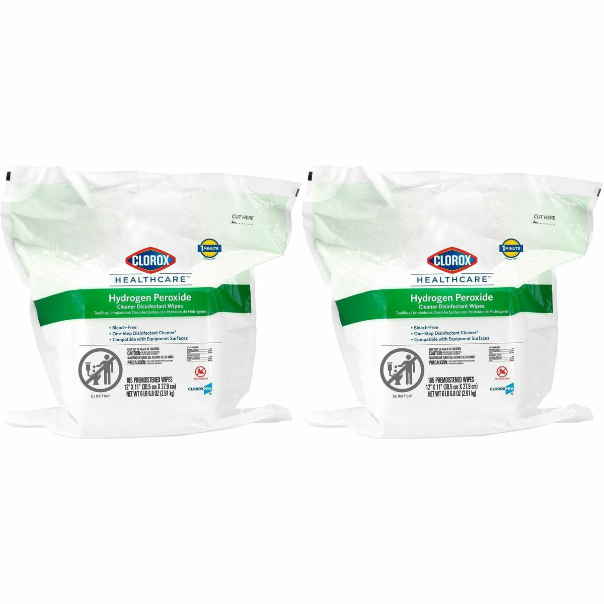 Clorox Healthcare Hydrogen Peroxide Cleaner Disinfectant Wipes - 185/Pack x 2 Carton - Cleaning