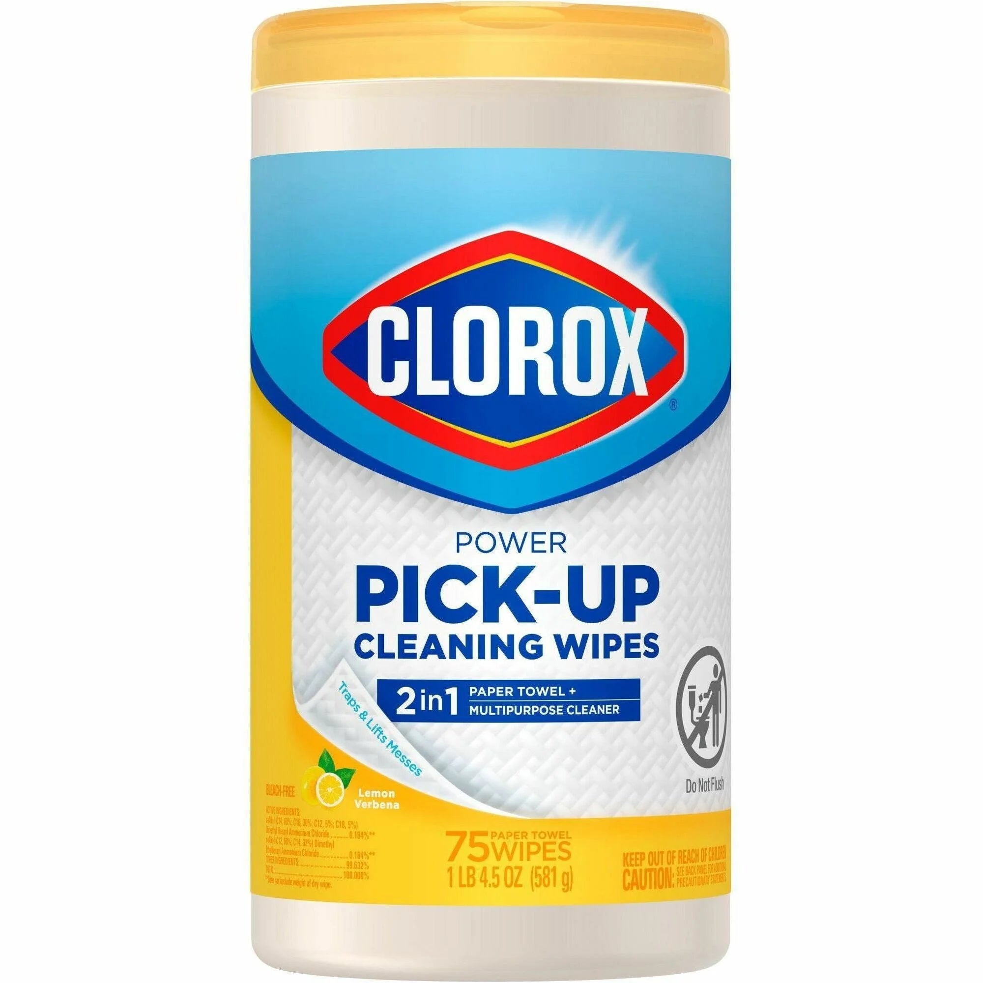 Clorox Power Pick-Up Cleaning Wipes: Lemon Verbena Scent 75 Tub - Wipes
