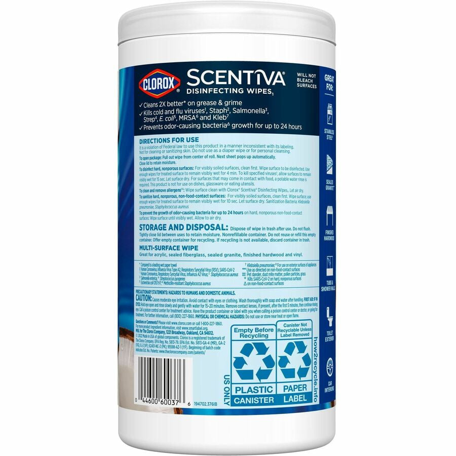 Clorox Scentiva Wipes: Coconut & Water Lily Scent - Disinfectant Deodorizer - Cleaning Wipes