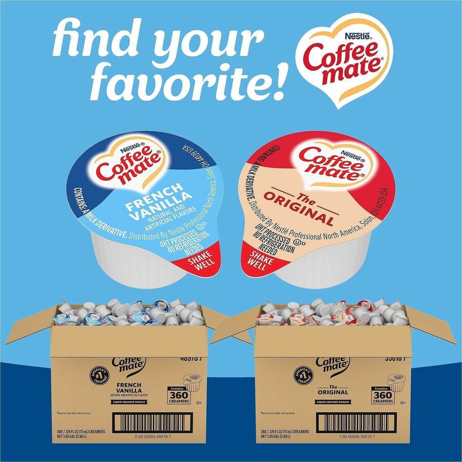 Coffee mate Liquid Creamer Singles - French Vanilla Flavor - 1 Serving - 360 / Carton - Creamers