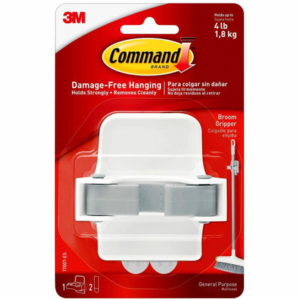 Command Broom Gripper: 4 lb Capacity 4’’x5.2’’ Plastic - White Clear - Brooms & Sweepers