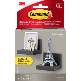 Command Display Ledges - 3’’ Height x 4’’ Width 3.5’’ Depth - Slate - Plastic - 2 / Pack - Mounting Tape & Putty