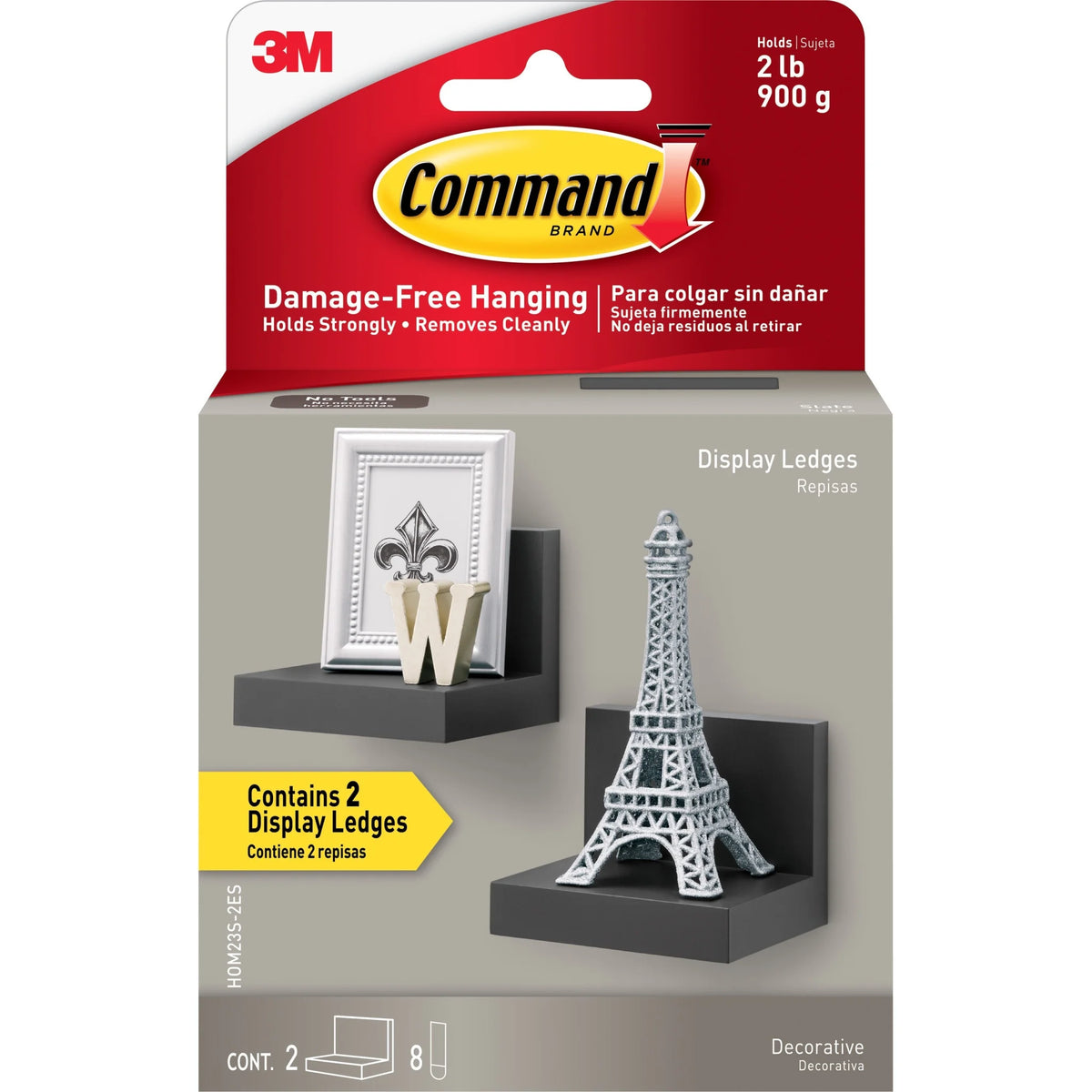 Command Display Ledges: 3’’ Height x 4’’ Width - Slate Plastic - 2 Pack - Mounting Tape & Putty
