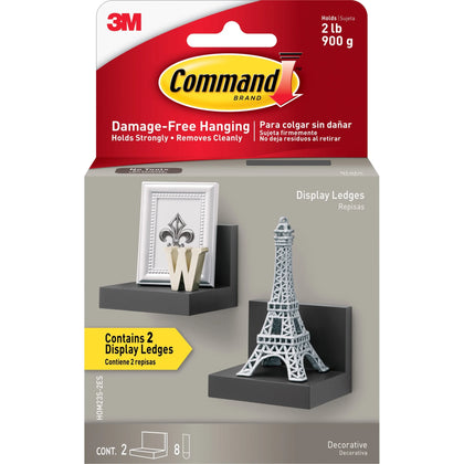 Command Display Ledges: 3’’ Height x 4’’ Width - Slate Plastic - 2 Pack - Mounting Tape & Putty