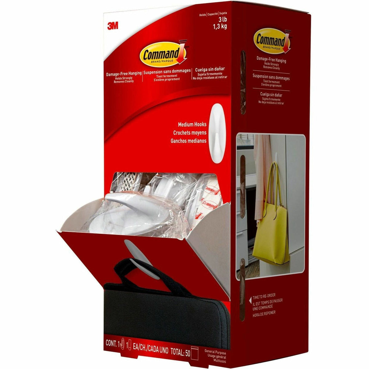Command Hook Trial Pack - Medium - 3 lb (1.36 kg) Capacity - 3.1’’ Height x 1.1’’ Width Length - for Paint Wood Tile