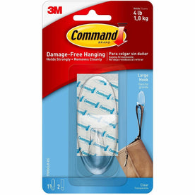 Command Large Hook with Clear Strips - 4 lb (1.81 kg) Capacity - 1.4’’ Width x 3.4’’ Length - for Decoration - Plastic