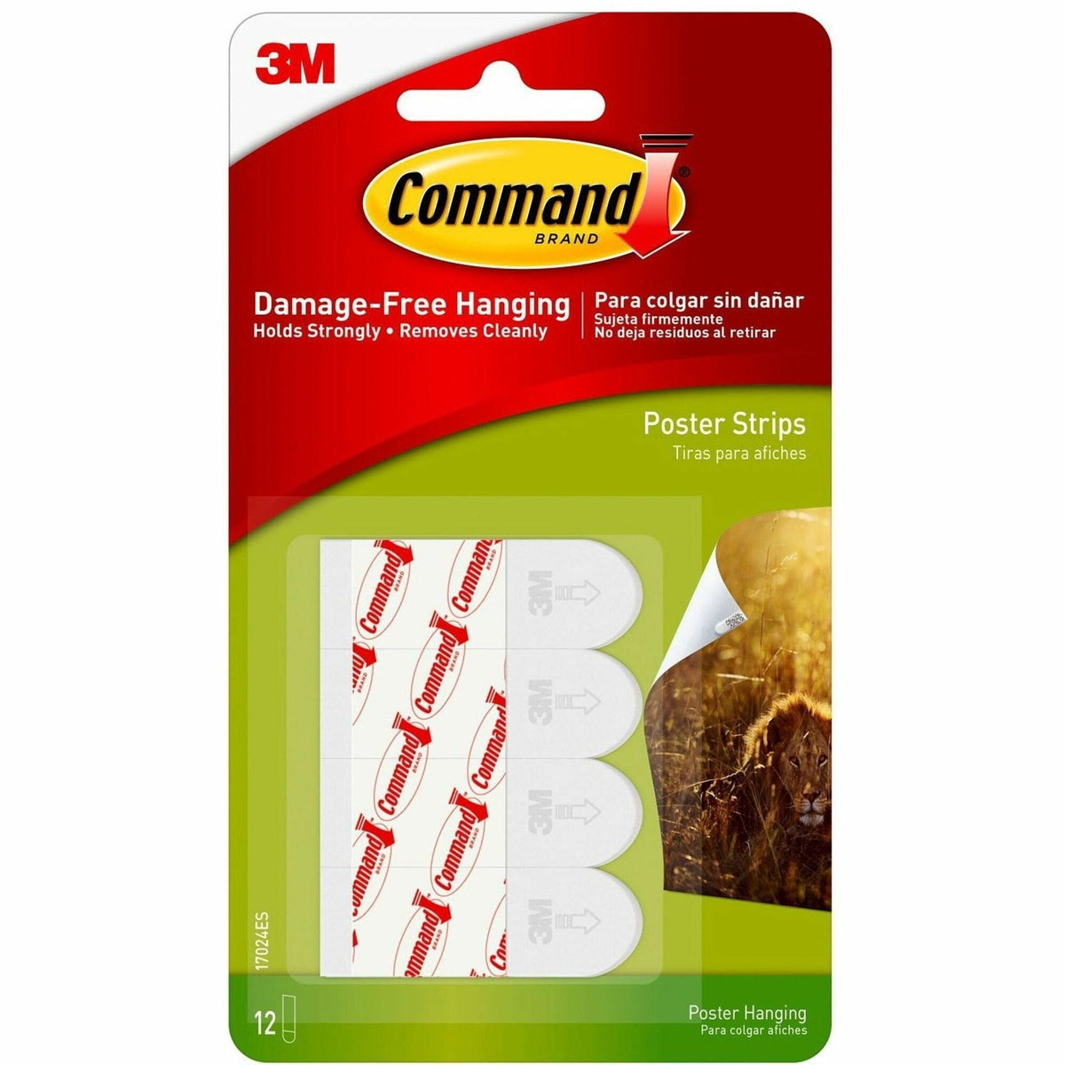 Command Small Poster Strips - 1.75’’ Length x 0.63’’ Width 31.3 mil Thickness - White - Foam - 12 / Pack - Mounting