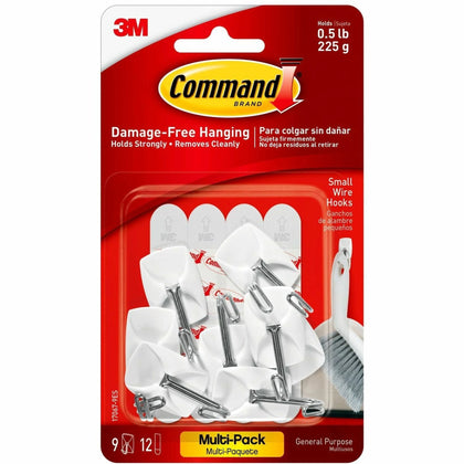 Command Small Wire Hooks: 8 oz Capacity White 9-Pack - Mounting Tape & Putty