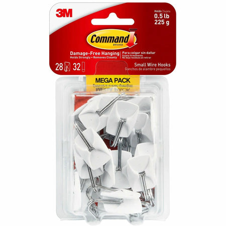 Command Small Wire Hooks Mega Pack - 28 for Multipurpose - White - Mounting Tape & Putty