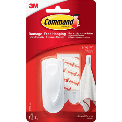 Command Spring Clip - 8 oz Capacity - Plastic - White - 1 Pack - Mounting Tape & Putty
