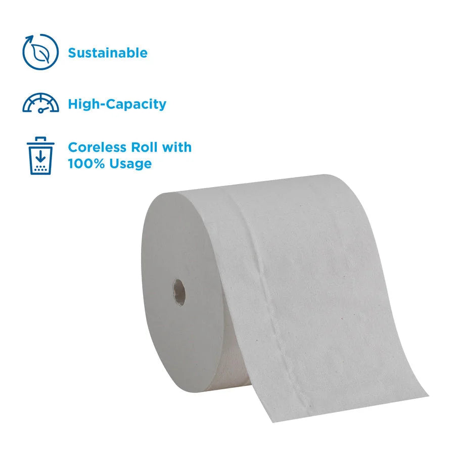 Compact Coreless Recycled Toilet Paper - 2 Ply - 1000 Sheets - White - Bathroom Tissue