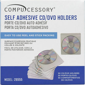 Compucessory CD/DVD Holders: Self-Adhesive Poly White 50-Pack - Electronic Accessories
