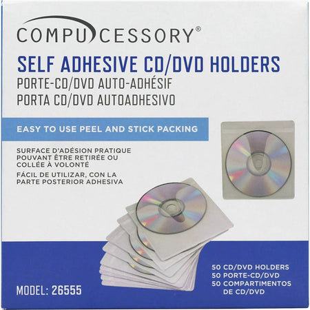 Compucessory CD/DVD Holders: Self-Adhesive Poly White 50-Pack - Electronic Accessories