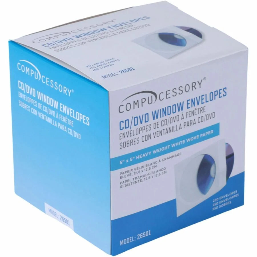 Compucessory CD/DVD White Window Envelopes - Pack of 250 - Specialty