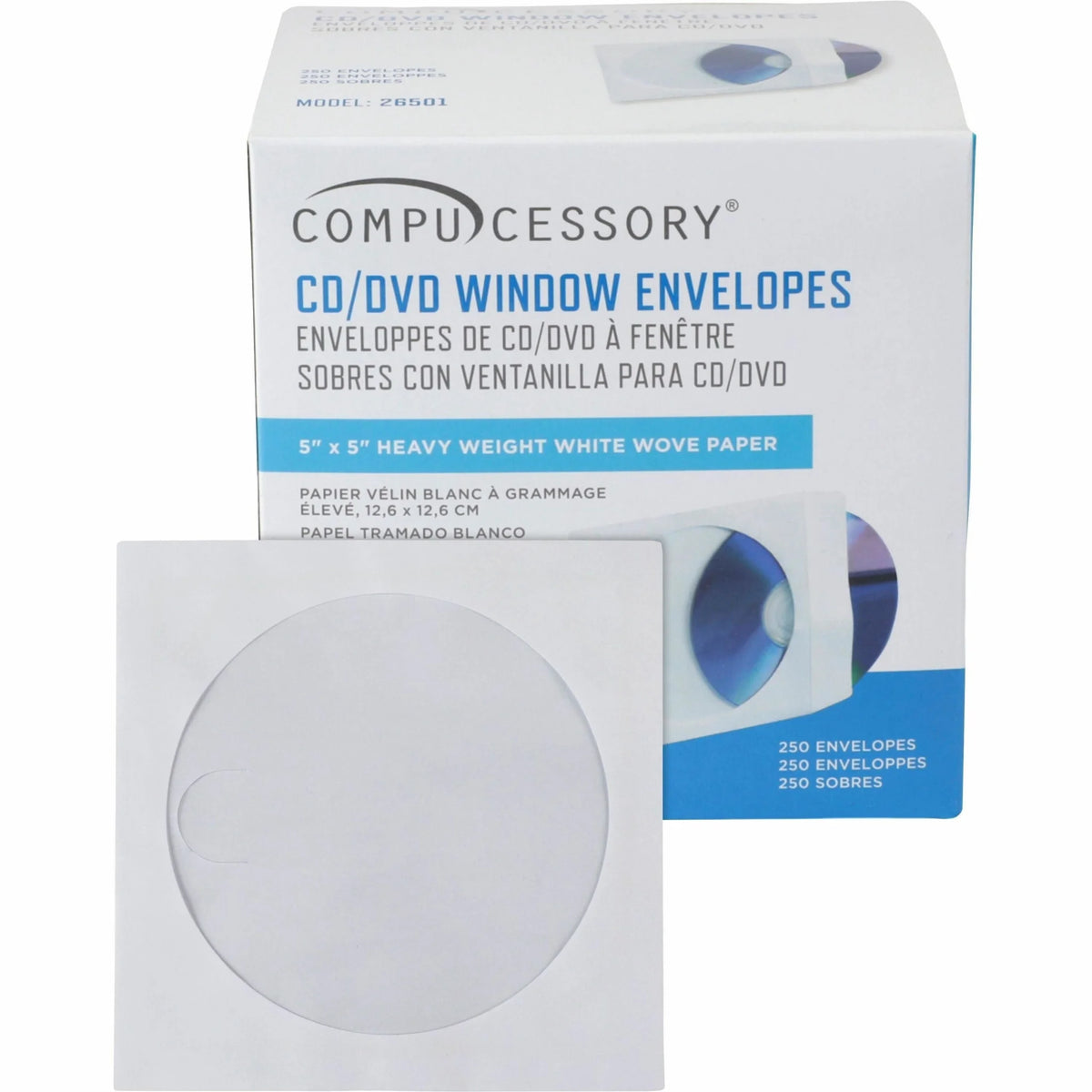 Compucessory CD/DVD White Window Envelopes - Pack of 250 - Specialty
