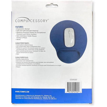 Compucessory Gel Mouse Pad - Ergonomic Blue - 9’’x10’’x1’’ - Pads & Wrist Rests