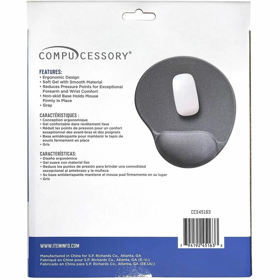 Compucessory Gel Mouse Pad: Ergonomic Gray Pad for Comfortable Computing - Pads & Wrist Rests
