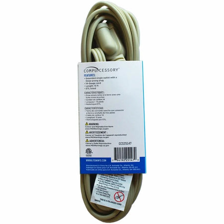 Compucessory Heavy Duty Indoor Extension Cord - Reliable 14 Gauge - 15 ft Length - Power Cords & Surge Protectors