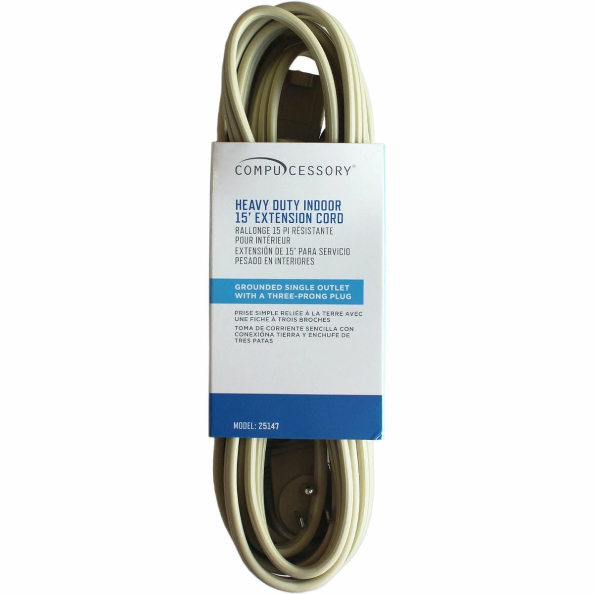 Compucessory Heavy Duty Indoor Extension Cord - Reliable 14 Gauge - 15 ft Length - Power Cords & Surge Protectors