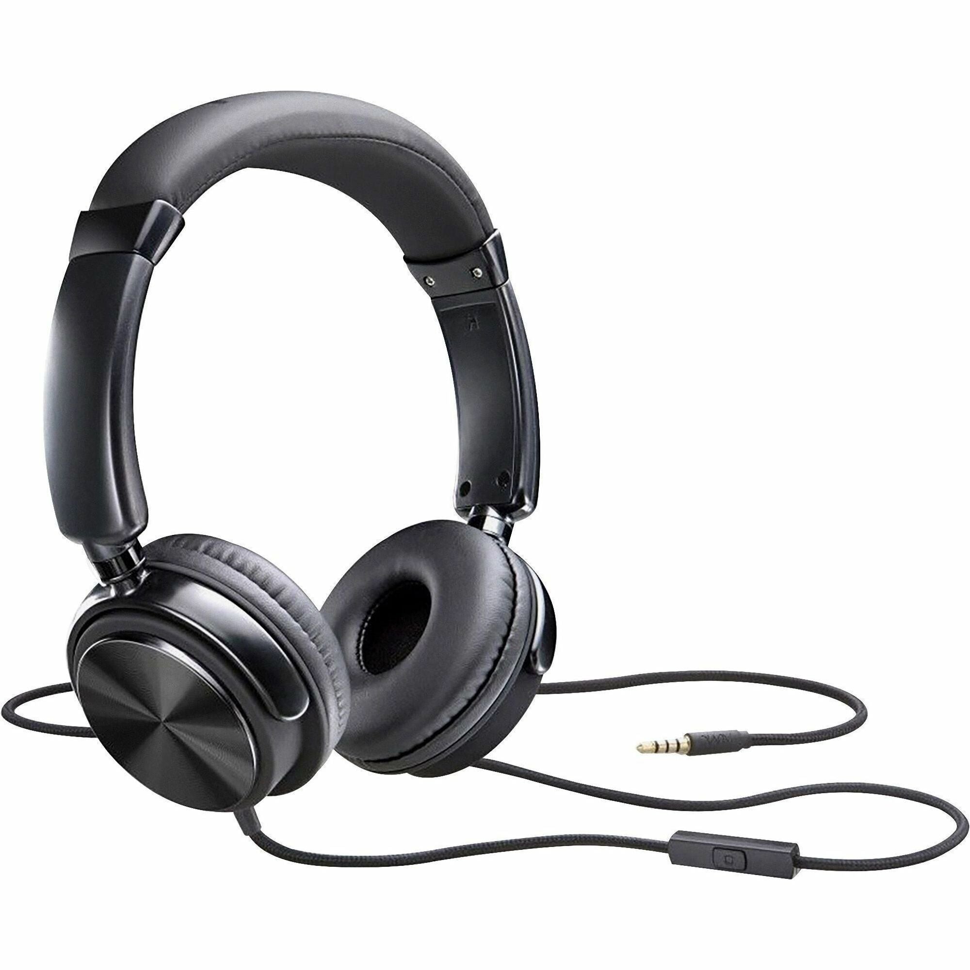 Compucessory Tangle-Free Headset with Mic - Stereo Sound Wired Black - Headphones