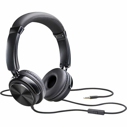 Compucessory Tangle-Free Headset with Mic - Stereo Sound Wired Black - Headphones
