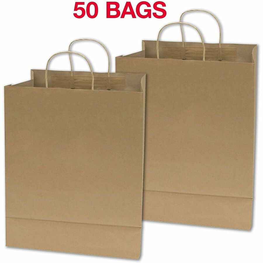 COSCO Premium Large Brown Paper Shopping Bags - 13’’ Length x 10’’ Width - Kraft - 50 / Box