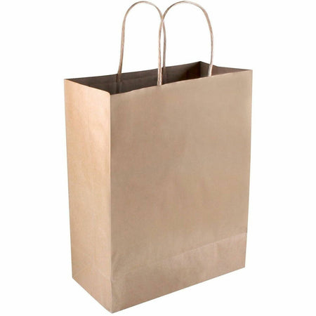 COSCO Premium Large Brown Paper Shopping Bags - 13’’ Length x 10’’ Width - Kraft - 50 / Box