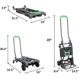 Cosco Shifter Hand Truck & Cart - 300 lb Capacity - 4 Casters - Steel - 16’’ Width x 3.90’’ Depth 31.50’’ Height - Gray