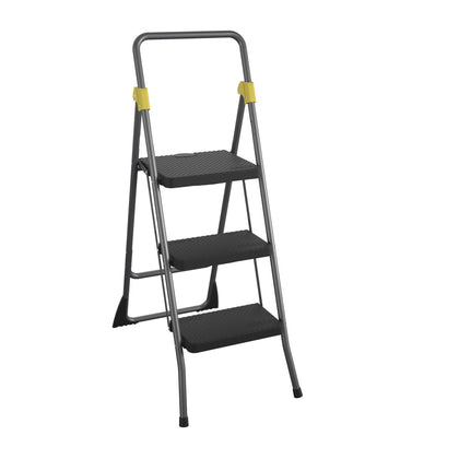 Cosco Steel 3-Step Folding Step Stool - 300 lb Load Capacity - Gray Orange - Ladders & Stools