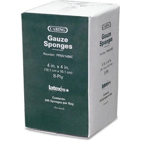 Cotton Gauze Sponges: Caring 8-Ply 4’’x4’’ - 200/Pack - Bandages & Wraps
