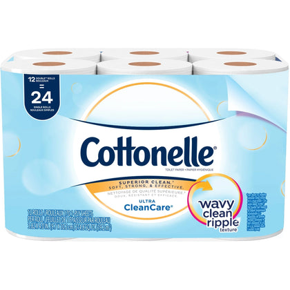 Cottonelle Clean Care 1-Ply Bathroom Tissue - Soft & Strong - 12 Rolls x Packs