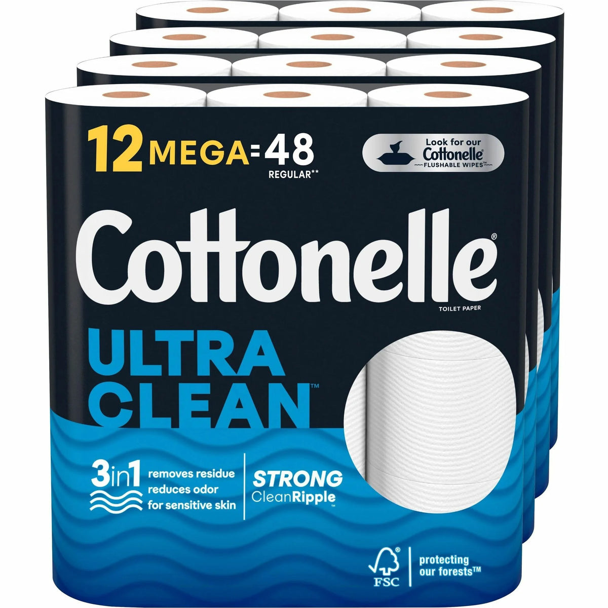 Cottonelle CleanCare Bath Tissue 312 Sheets/Roll White 4 / Carton Wavy CleanRipple Texture Fiber 12 Rolls Per Pack