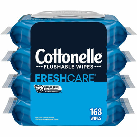 Cottonelle Flushable Wipes - 7.25’’ Length - CleaningRipples Texture - White - FiberPacket - 42/Packet - 4 / Pack