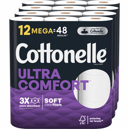 Cottonelle Ultra ComfortCare Bath Tissue 268 Sheets/Roll White 4 / Carton 2 Ply CleanRipple Texture Fiber 12 Rolls Per