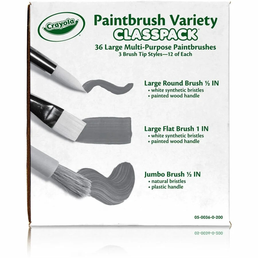 Crayola 3-Tip Paintbrush Variety Classpack - 36 Brushes - Paint Accessories