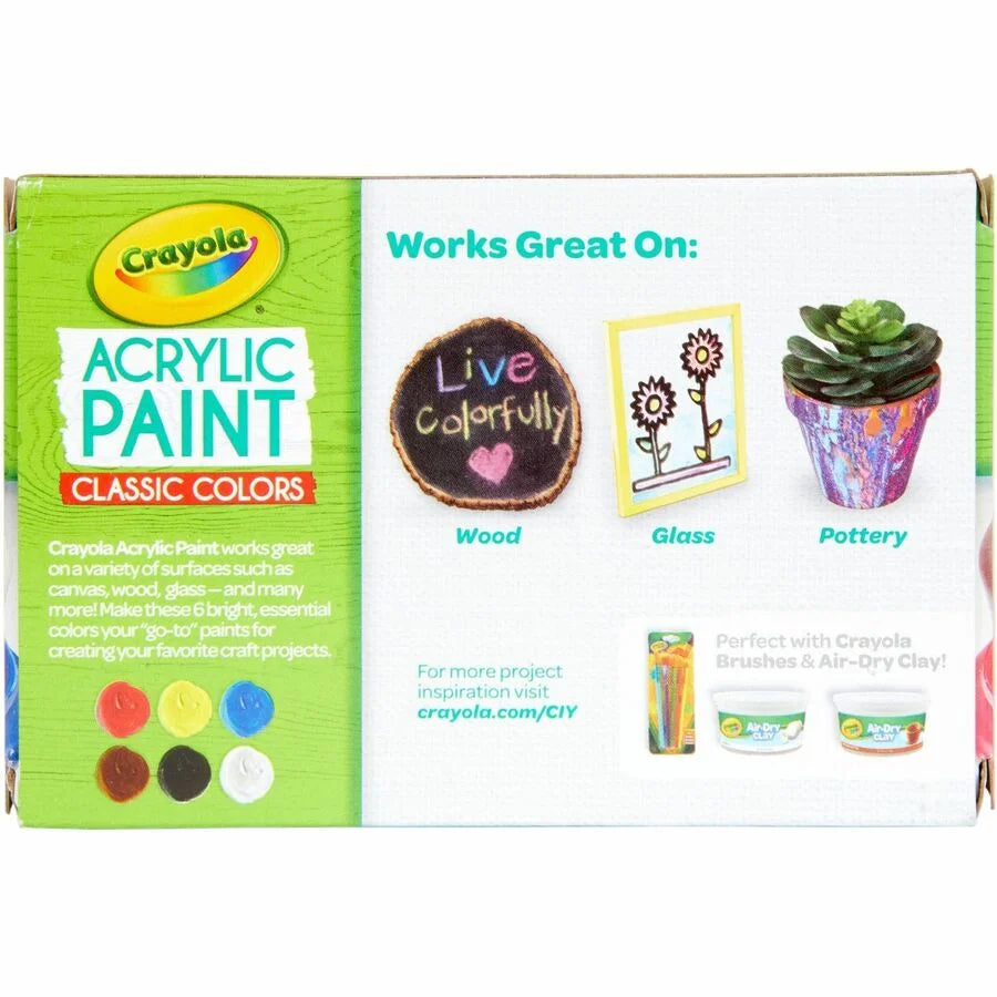 Crayola 6-Color Acrylic Paint Set: Deep Red Brilliant Yellow Burnt Umber Ivory Black Titanium White Blue