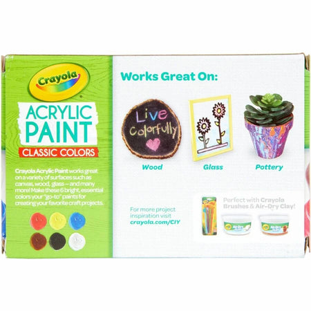 Crayola 6-Color Acrylic Paint Set: Deep Red Brilliant Yellow Burnt Umber Ivory Black Titanium White Blue