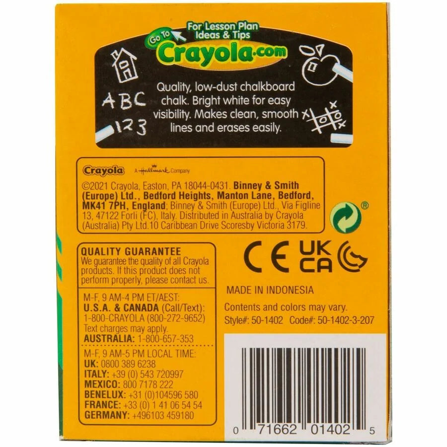 Crayola Anti-Dust Chalk: White Non-toxic - 12/Box - Chalks