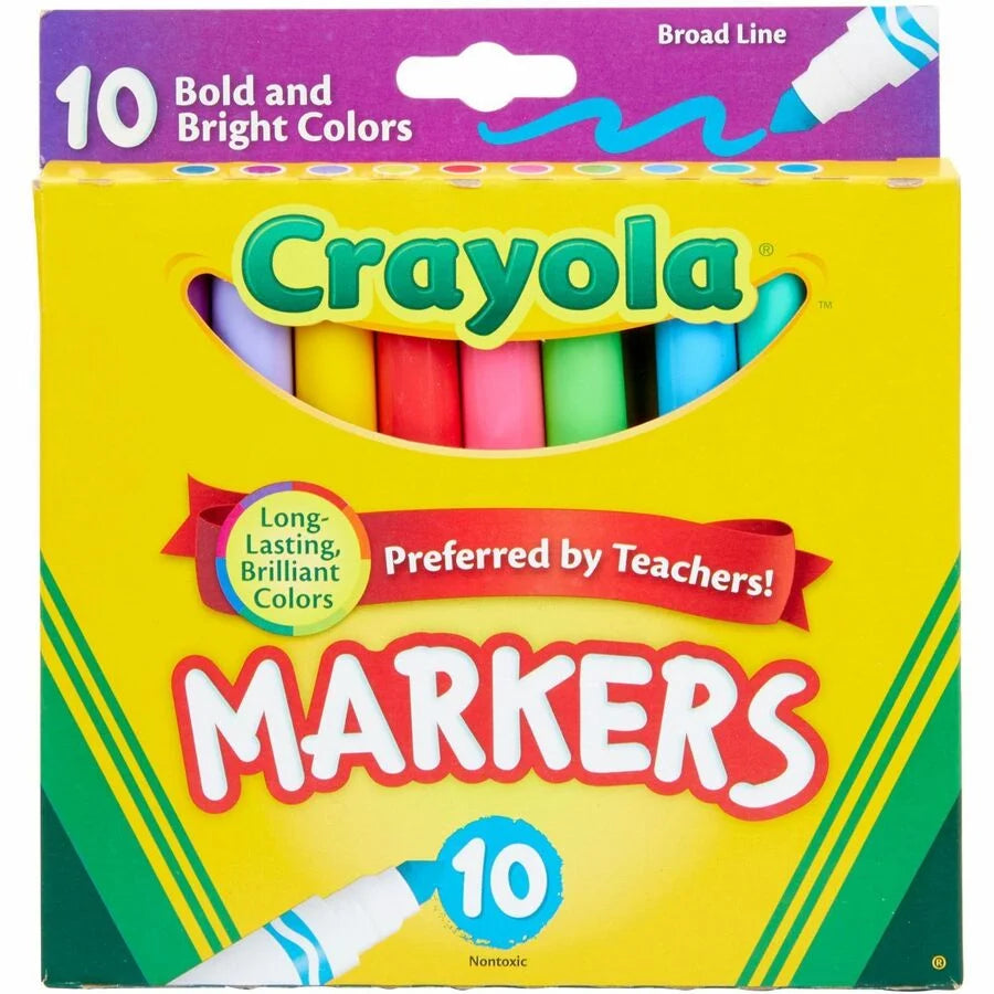 Crayola Bright Broad Line Markers - 10 Pack Multicolor Ink - Art