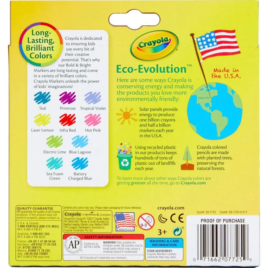 Crayola Bright Broad Line Markers - 10 Pack Multicolor Ink - Art