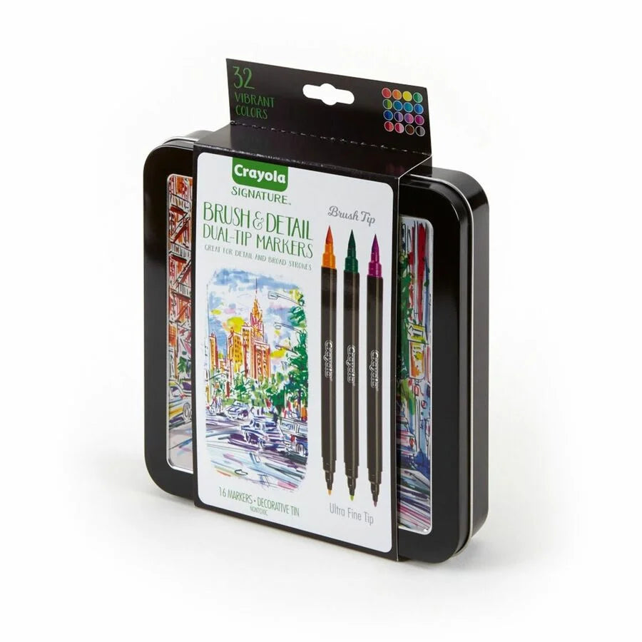Crayola Brush & Detail Dual Tip Markers - 16 Ultra Fine Marker Set - Art