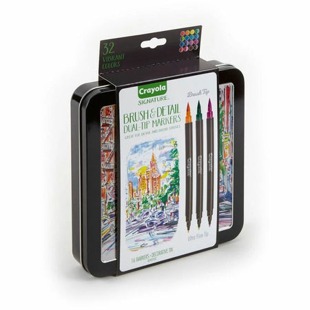 Crayola Brush & Detail Dual Tip Markers - 16 Ultra Fine Marker Set - Art