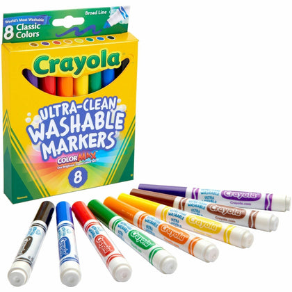 Crayola Classic Washable Marker Set - Broad Conical Point - 8 Colors - Water Based - Art Markers