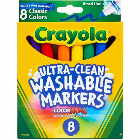 Crayola Classic Washable Marker Set - Broad Conical Point - 8 Colors - Water Based - Art Markers