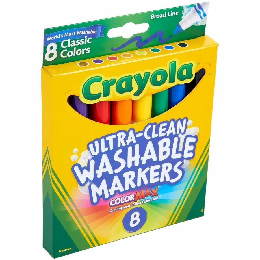 Crayola Classic Washable Marker Set - Broad Conical Point - 8 Colors - Water Based - Art Markers