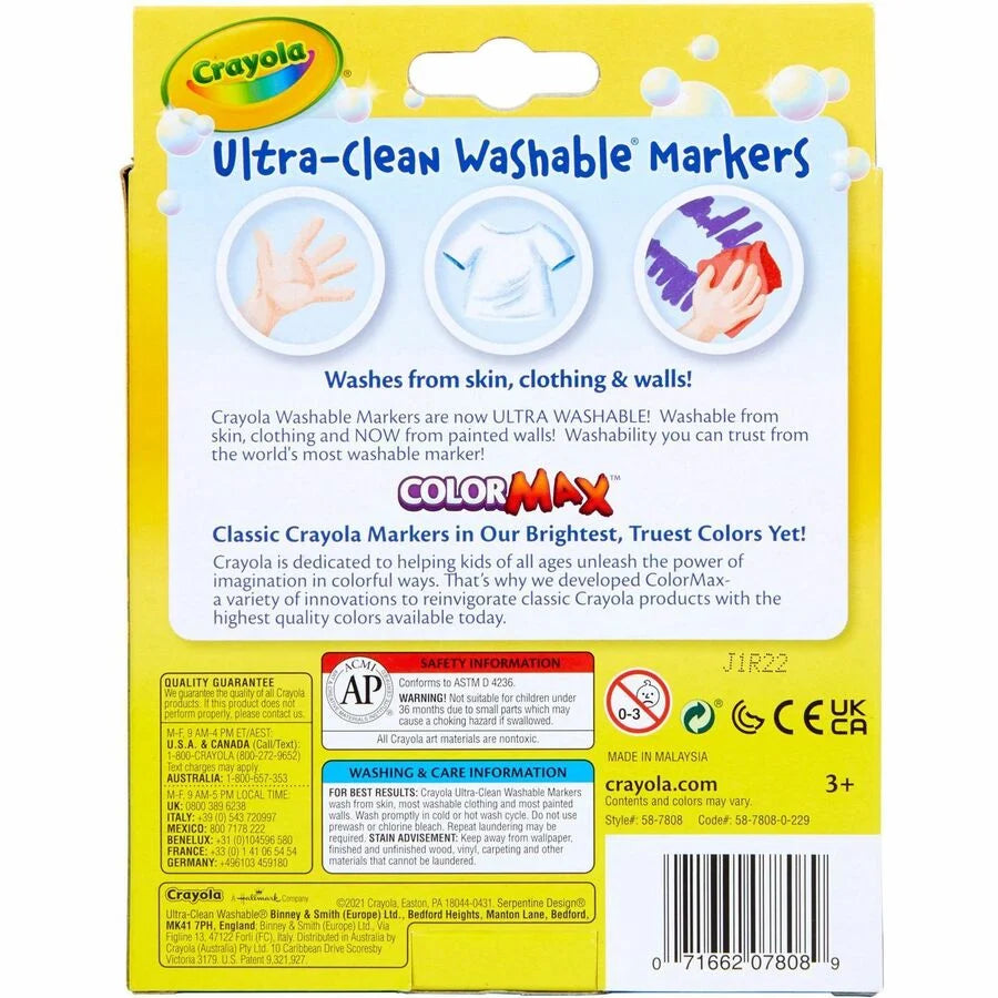 Crayola Classic Washable Marker Set - Broad Conical Point - 8 Colors - Water Based - Art Markers